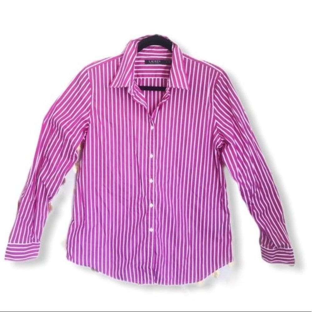 Lauren Ralph Lauren Pink and White Striped Button-Down Shirt